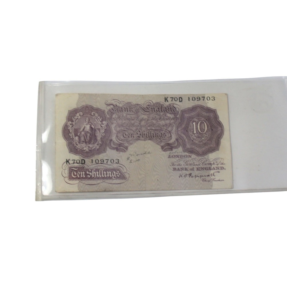 Vintage Bank of England Ten Shillings Banknote HO Peppiatt K70D 109703 Mauve